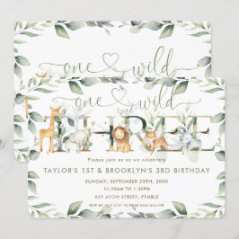 Jungle Animals Greenery Joint 1st and 3rd Birthday Inbjudningar