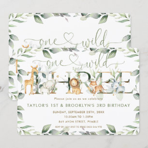 Jungle Animals Greenery Joint 1st and 3rd Birthday Inbjudningar