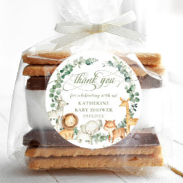 Jungle Animals Greenery Neutralt Baby Shower Favor Runt Klistermärke