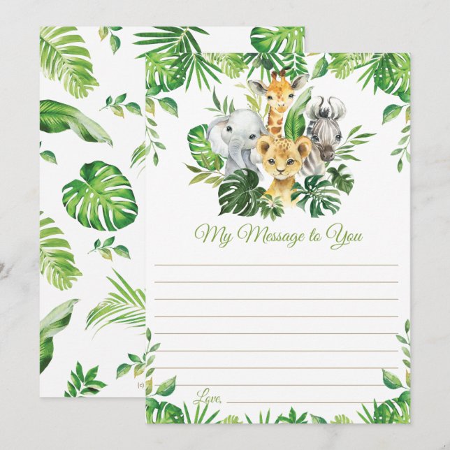 Jungle Animals Greenery Time Capsule Message Card Inbjudningar (Fram/baksida)