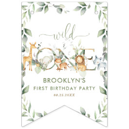 Jungle Animals Greenery Vild 1 Grattis på födelsed Vimplar