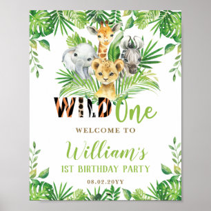 Jungle Animals Greenery Vild En födelsedag Välkomn Poster