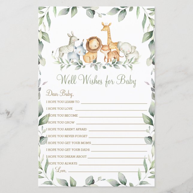 Jungle Animals Greenery well Önskemål för Baby Gam (Framsida)