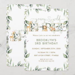 Jungle Animals Greenery Young Vild och Three Inbjudningar