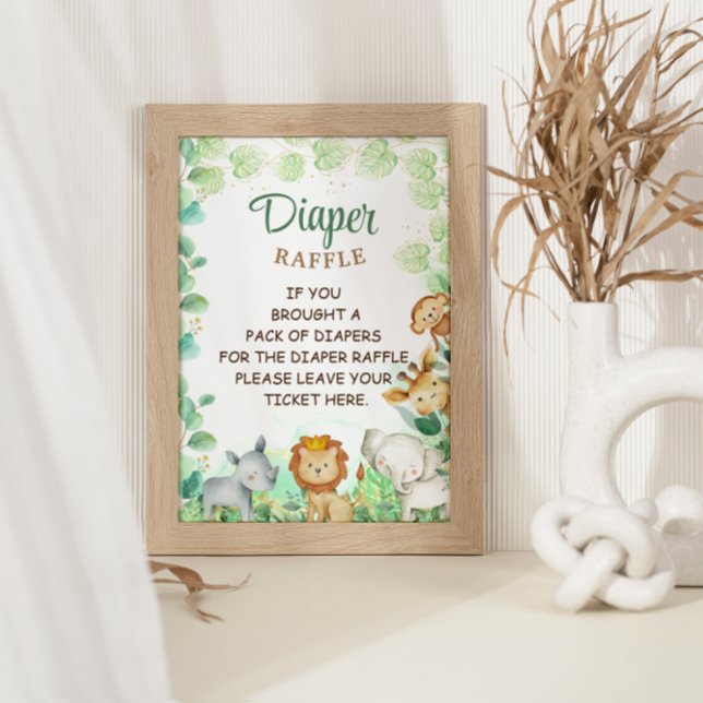 Jungle Animals Grönt Boho Diaper Raffle Game Sign Poster (Skapare uppladdad)