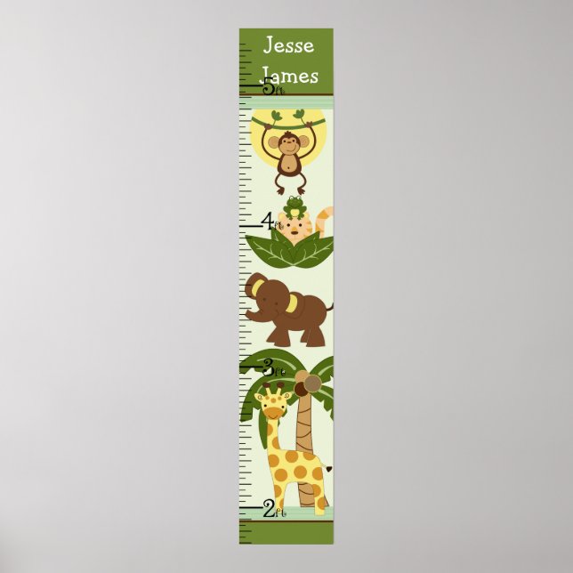 Jungle Animals Growth Chart-Behålla vid 8x44! Poster (Framsidan)