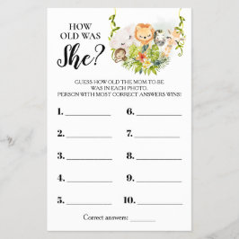 Jungle Animals hur gammal var hon Baby Shower Card Flygblad