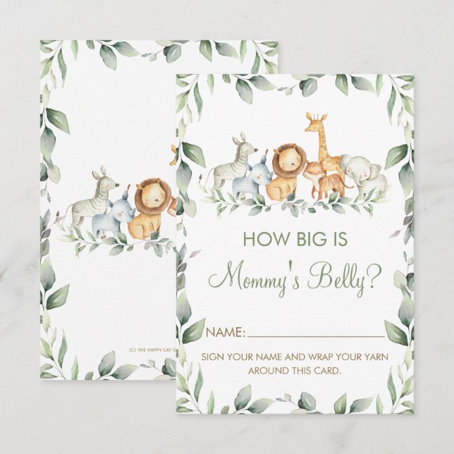 Jungle Animals Hur stort är Mamma Belly Game Card Inbjudningar (Fram/baksida)