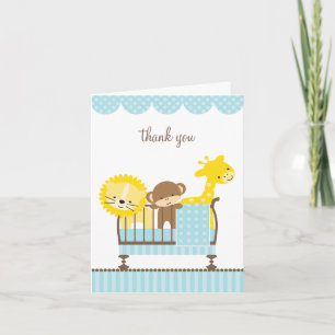 Jungle Animals in a Crib (Blue) Note Cards Tack Kort