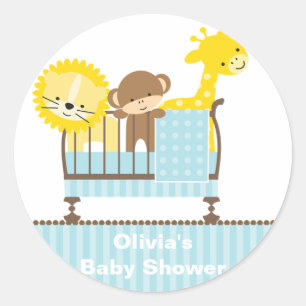 Jungle Animals in a Crib (Blue) Stickers Runt Klistermärke