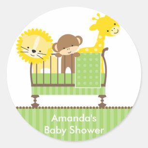 Jungle Animals in a Crib (Grönt) Stickers Runt Klistermärke