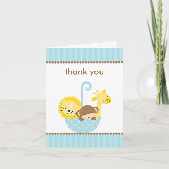 Jungle Animals in Blue Umbrella Note Cards Tack Kort (Framsida)