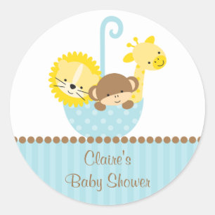 Jungle Animals in Blue Umbrella Stickers Runt Klistermärke