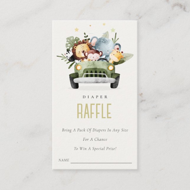 Jungle Animals in Car Diaper Raffle Baby Shower Tilläggskort (Framsida)