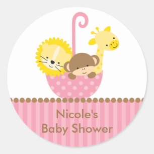 Jungle Animals in Rosa Umbrella Stickers Runt Klistermärke