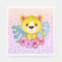 Jungle Animals Leopard Blommigt Baby Shower Pappersservett