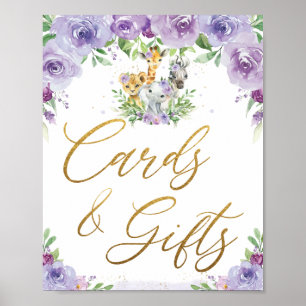 Jungle Animals Lila Blommigt Cards and Gifts Sign Poster