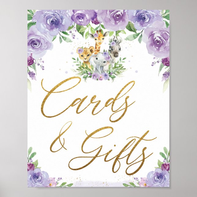 Jungle Animals Lila Blommigt Cards and Gifts Sign Poster (Framsidan)