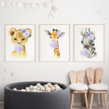 Jungle Animals, Lila Bubble Gum, Gender Neutral