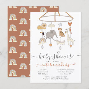 Jungle Animals Mobile Baby Shower Inbjudningar