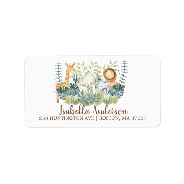 Jungle Animals Neutralt Baby Shower Address Label Adressetikett (Framsidan)