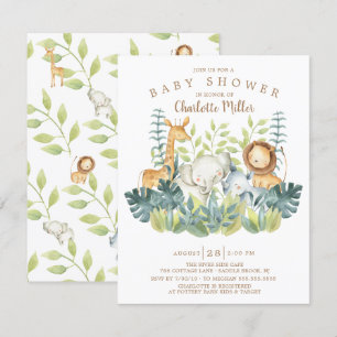 Jungle Animals Neutralt Baby Shower Inbjudningar