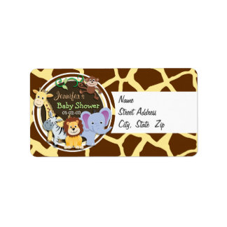 Jungle Animals on Brown Giraffe Animal Print Adressetikett