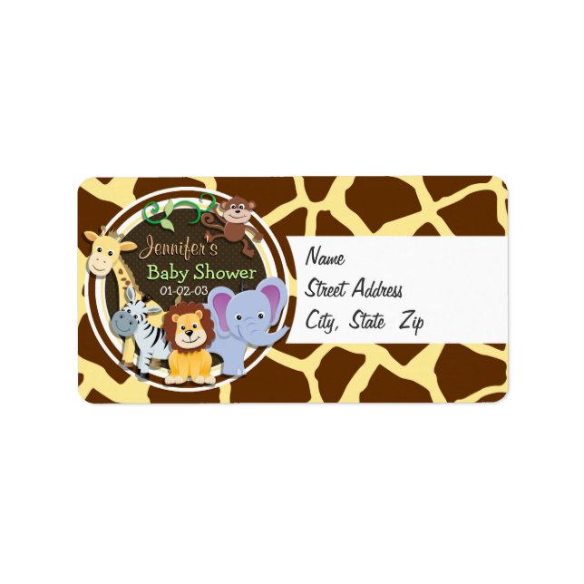 Jungle Animals on Brown Giraffe Animal Print Adressetikett (Framsidan)