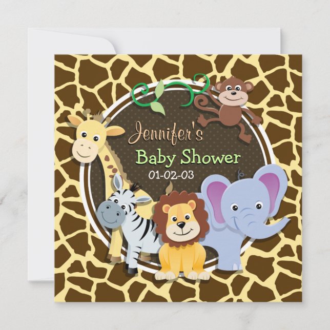 Jungle Animals on Brown Giraffe Animal Print Inbjudningar (Framsida)