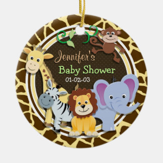 Jungle Animals on Brown Giraffe Animal Print Julgransprydnad Keramik