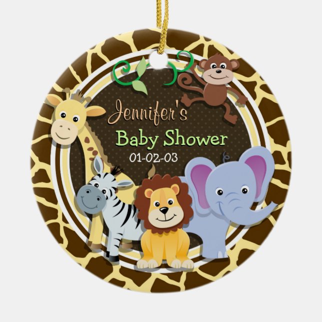 Jungle Animals on Brown Giraffe Animal Print Julgransprydnad Keramik (Framsidan)