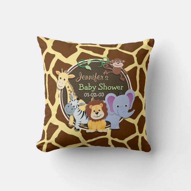 Jungle Animals on Brown Giraffe Animal Print Kudde (Framsida)