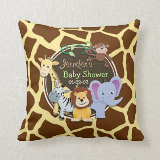 Jungle Animals on Brown Giraffe Animal Print Kudde