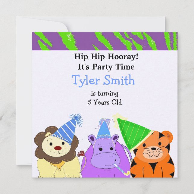 Jungle Animals Party-inbjudan Inbjudningar (Framsida)