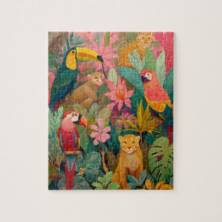 Jungle Animals Puzzle – Leopard and Tropical Birds Pussel