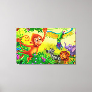 Jungle animals roligt canvas barn sovrum