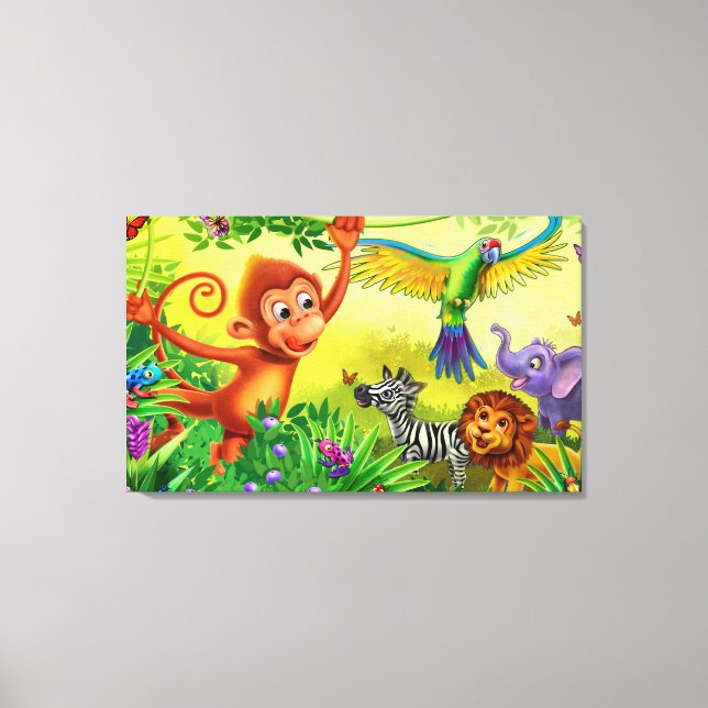 Jungle animals roligt canvas barn sovrum (Framsida)