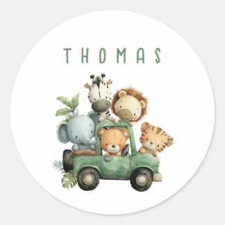 Jungle Animals Round Sticker Runt Klistermärke