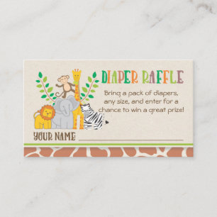 Jungle Animals Safari Baby Shower Diaper Raffle Tilläggskort
