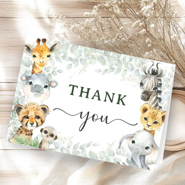 Jungle Animals Safari Baby Shower Folded Thank Tack Kort (Skapare uppladdad)
