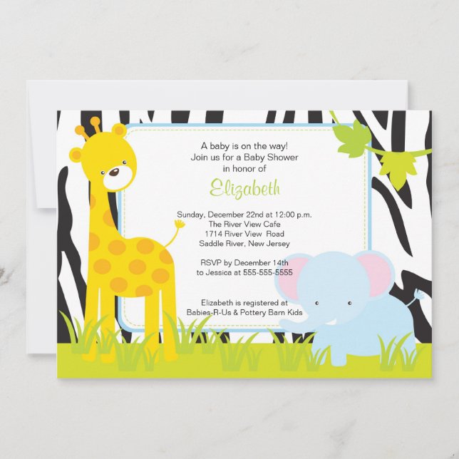 Jungle Animals Safari Baby Shower-inbjudan Inbjudningar (Framsida)