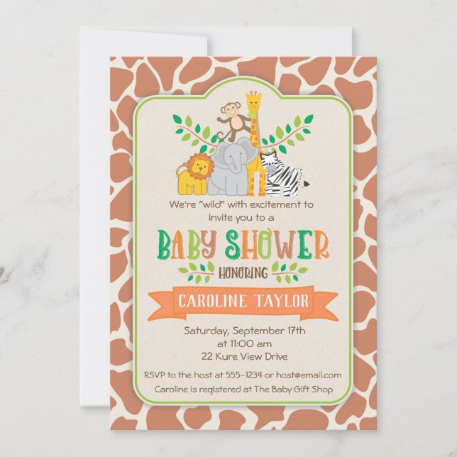 Jungle Animals Safari Baby Shower-inbjudan Inbjudningar (Framsida)