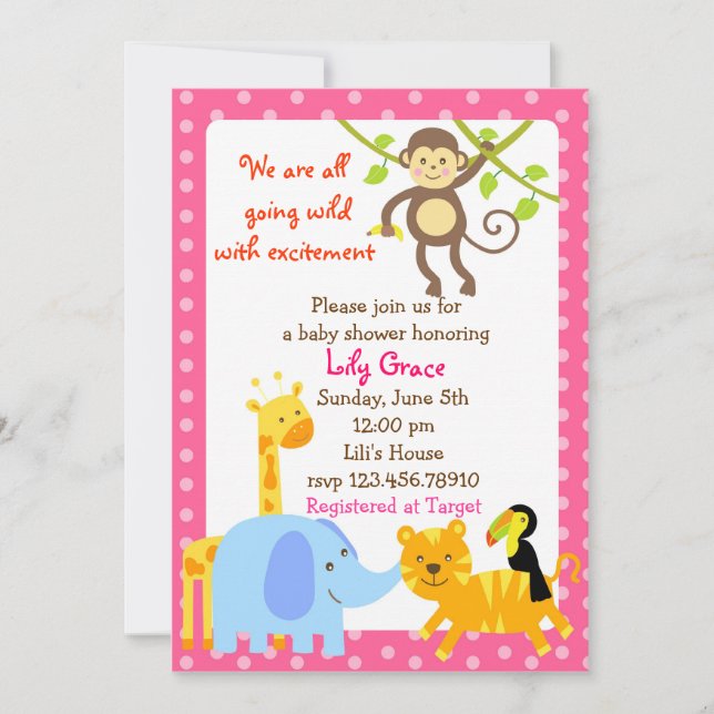Jungle Animals Safari Baby Shower-inbjudningar Inbjudningar (Framsida)