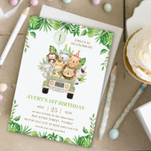 Jungle Animals Safari Car Greenery 1:a födelsedage