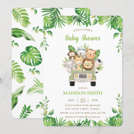 Jungle Animals Safari Car Greenery Baby Shower Inbjudningar