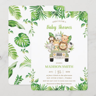 Jungle Animals Safari Car Greenery Baby Shower Inbjudningar