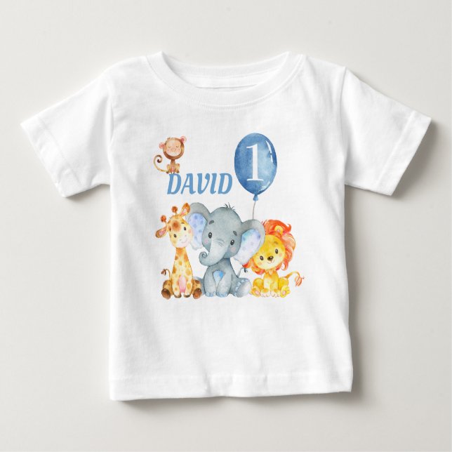 Jungle Animals Safari Cute Pojke Birthday T Shirt (Framsida)