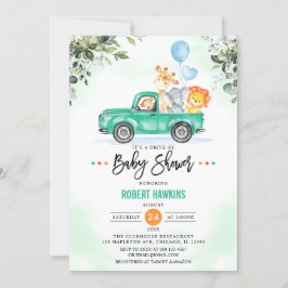 Jungle Animals Safari Drive by Baby Shower Inbjudningar