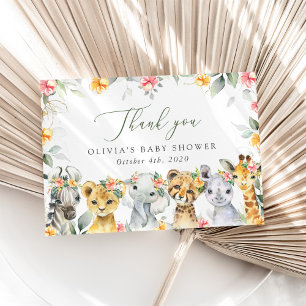 Jungle Animals, Safari, Flowers, Baby Shower Tack Kort
