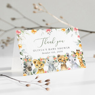 Jungle Animals, Safari, Flowers, Baby Shower Tack Kort